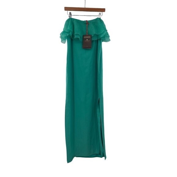 Simona Corsellini Dresses & Skirts - Simona Corsellini Green Off-Shoulder‎ Ruffle Column Gown Side Slit